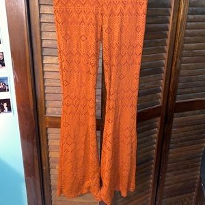burnt orange textured 'hippie' flared pants